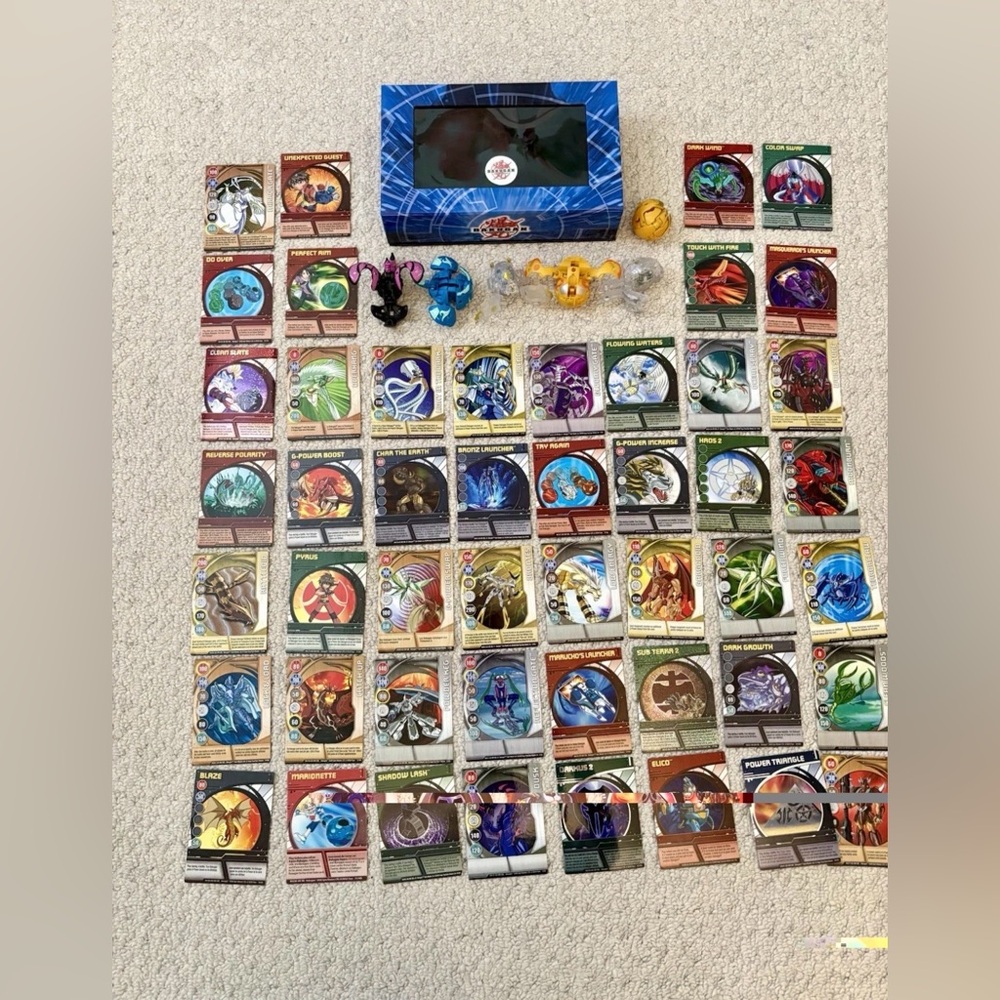 Bakugan Collectible Figures Mixed Lot Of 6 Brawlers, 48 Cards + Card Case